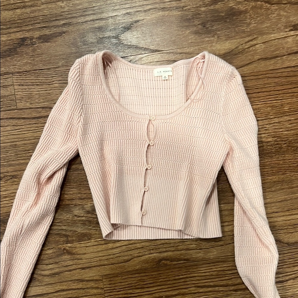 Women's Pink Ribbed Long Sleeve Top